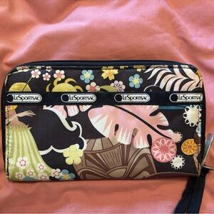 LeSportsac Large Wallet - Black with Limited Edition Hawaiian Print